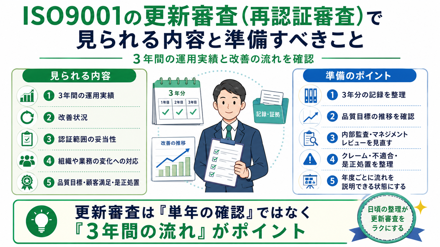 ISO9001の更新審査（再認証審査）で見られる内容と準備すべきこと