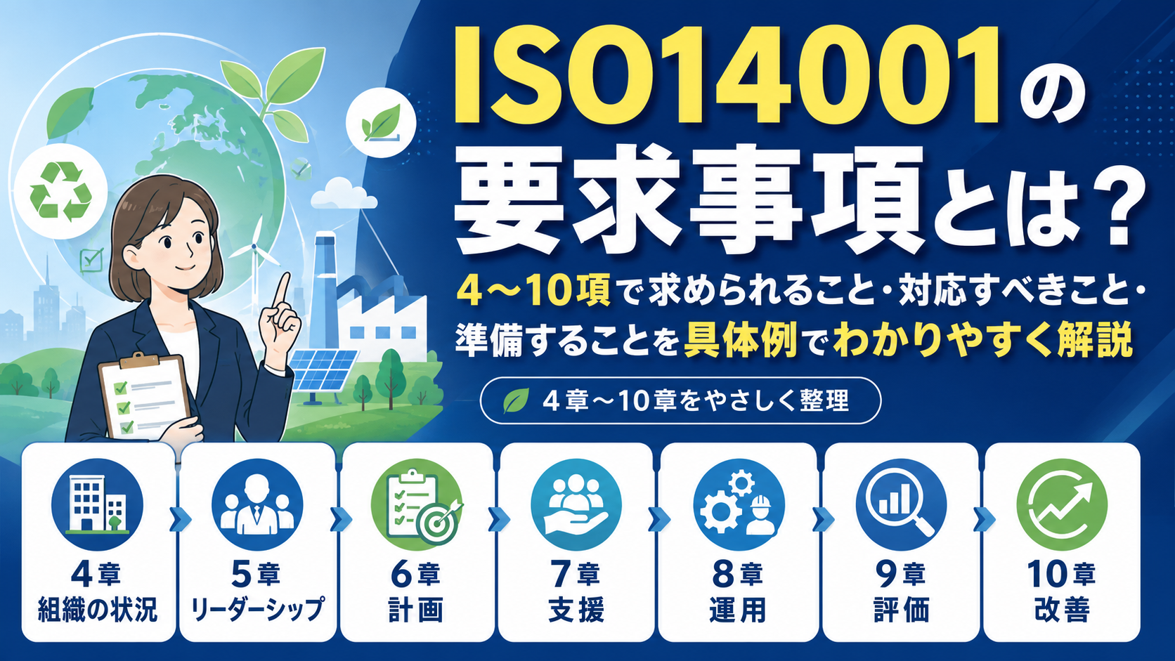 ISO14001の要求事項とは?4〜10項で求められること・ISO担当者が対応すべきこと・準備することを具体例で解説