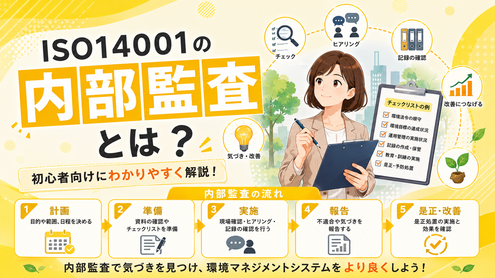 ISO14001の内部監査とは？やり方や実施手順・チェックリストの項目・具体例を初心者向けにわかりやすく解説