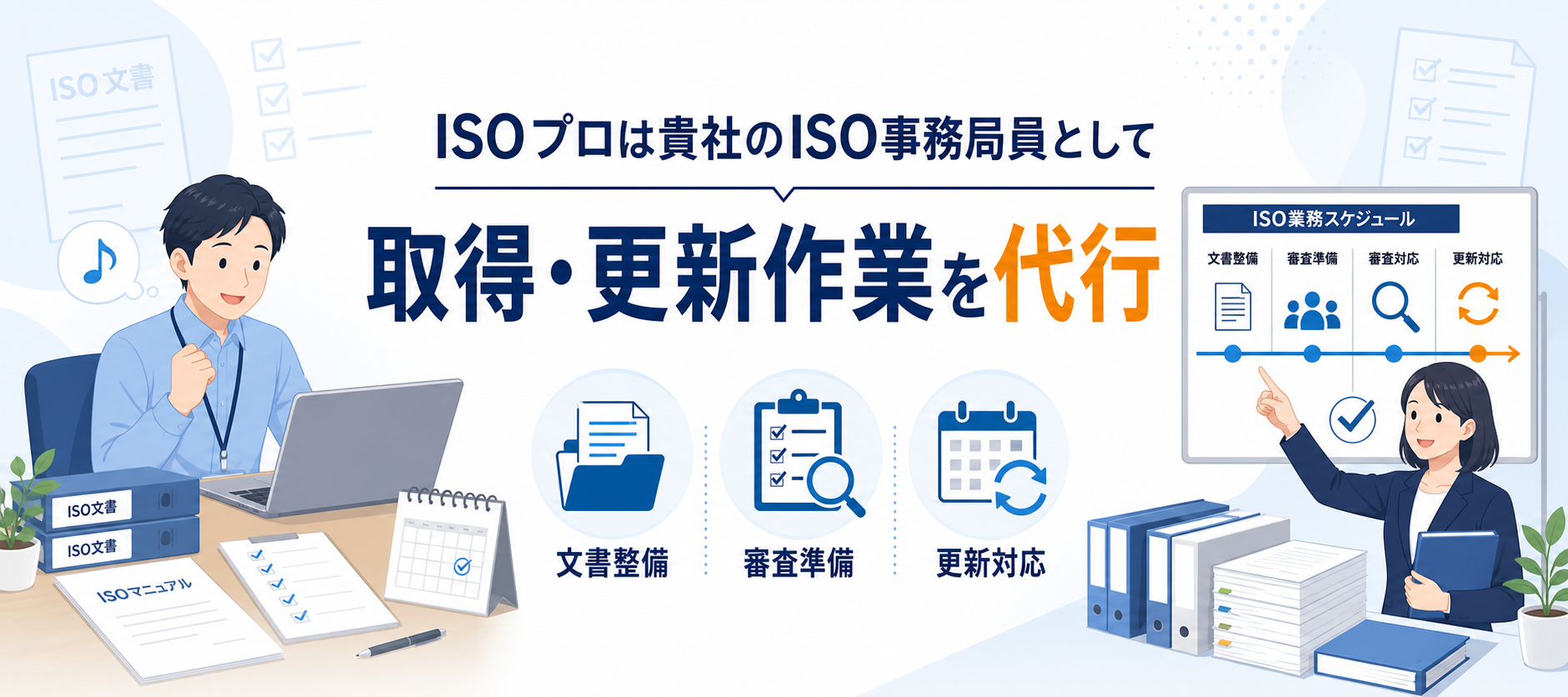 ISOプロは貴社のISO事務局員として取得・更新作業を代行