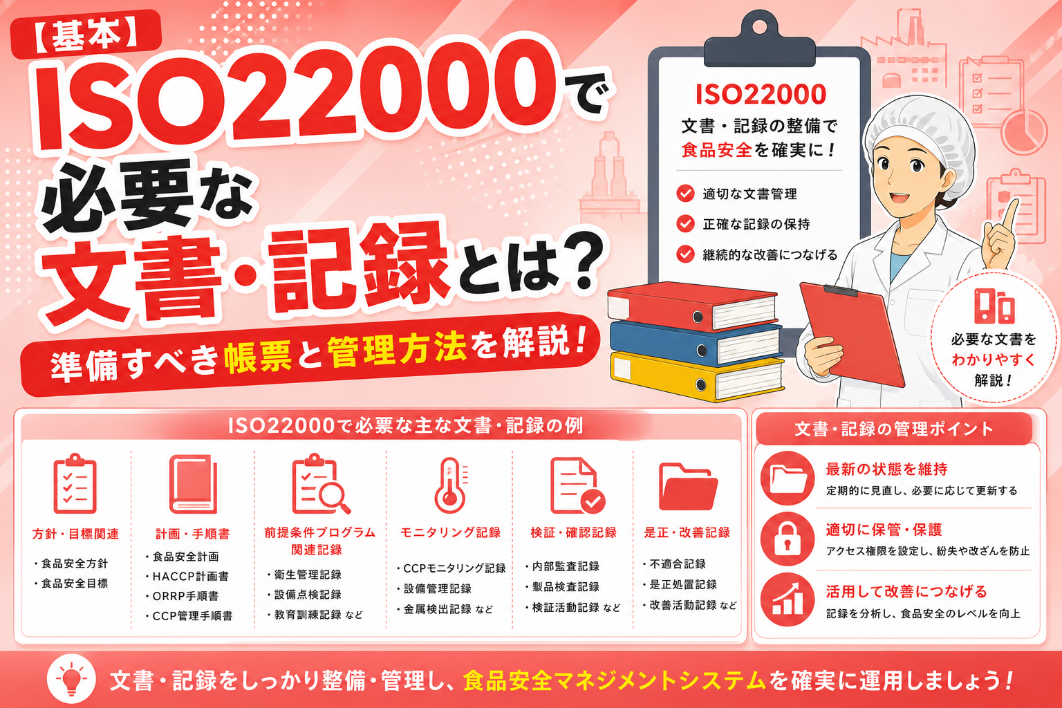 ISO22000で必要な文書・記録とは？準備すべき帳票と管理方法を解説