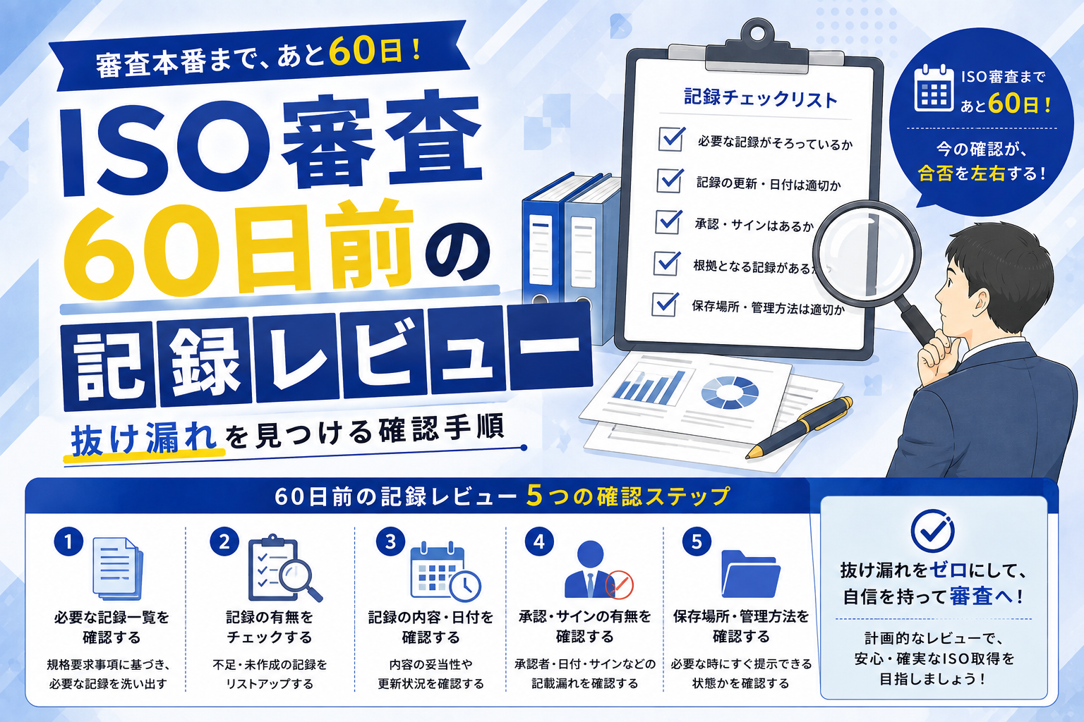 ISO審査60日前の記録レビュー｜抜け漏れを見つける確認手順