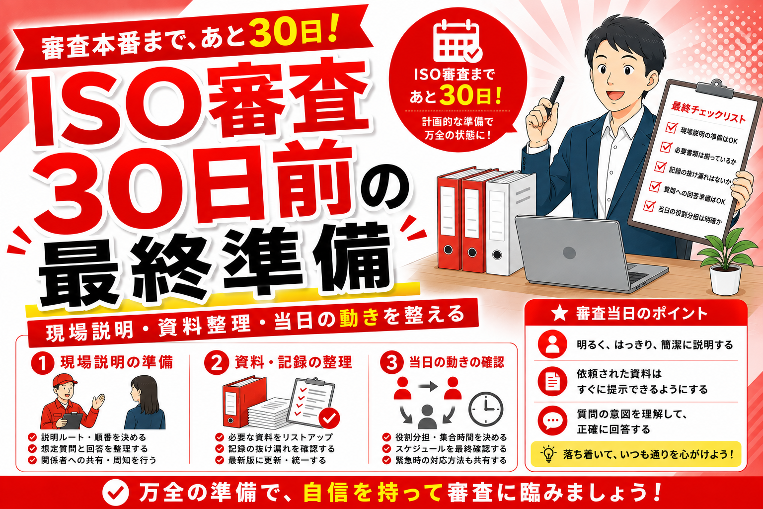 ISO審査30日前の最終準備｜現場説明・資料整理・当日の動きを整える