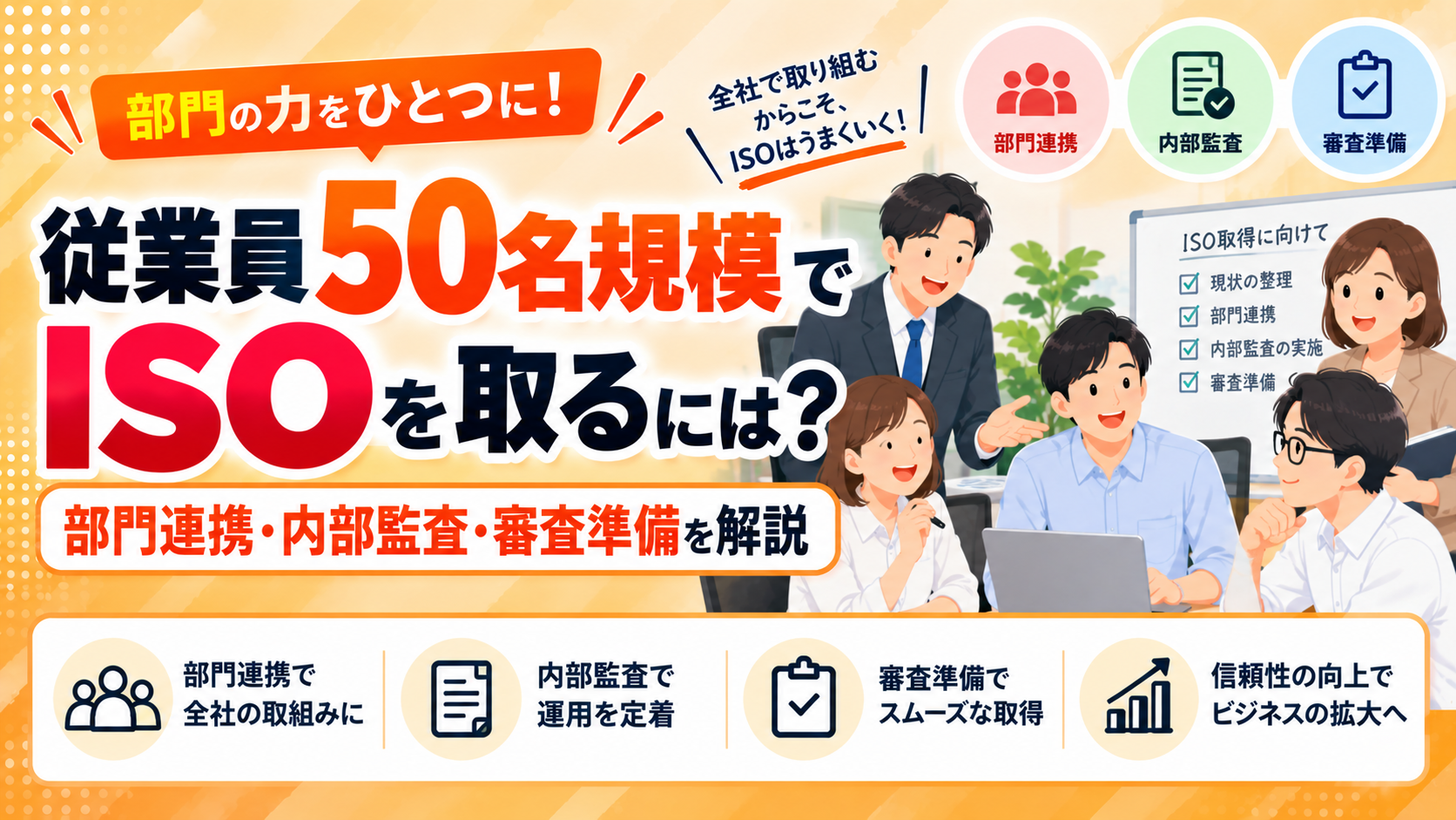従業員50名規模でISOを取るには？部門連携・内部監査・審査準備を解説