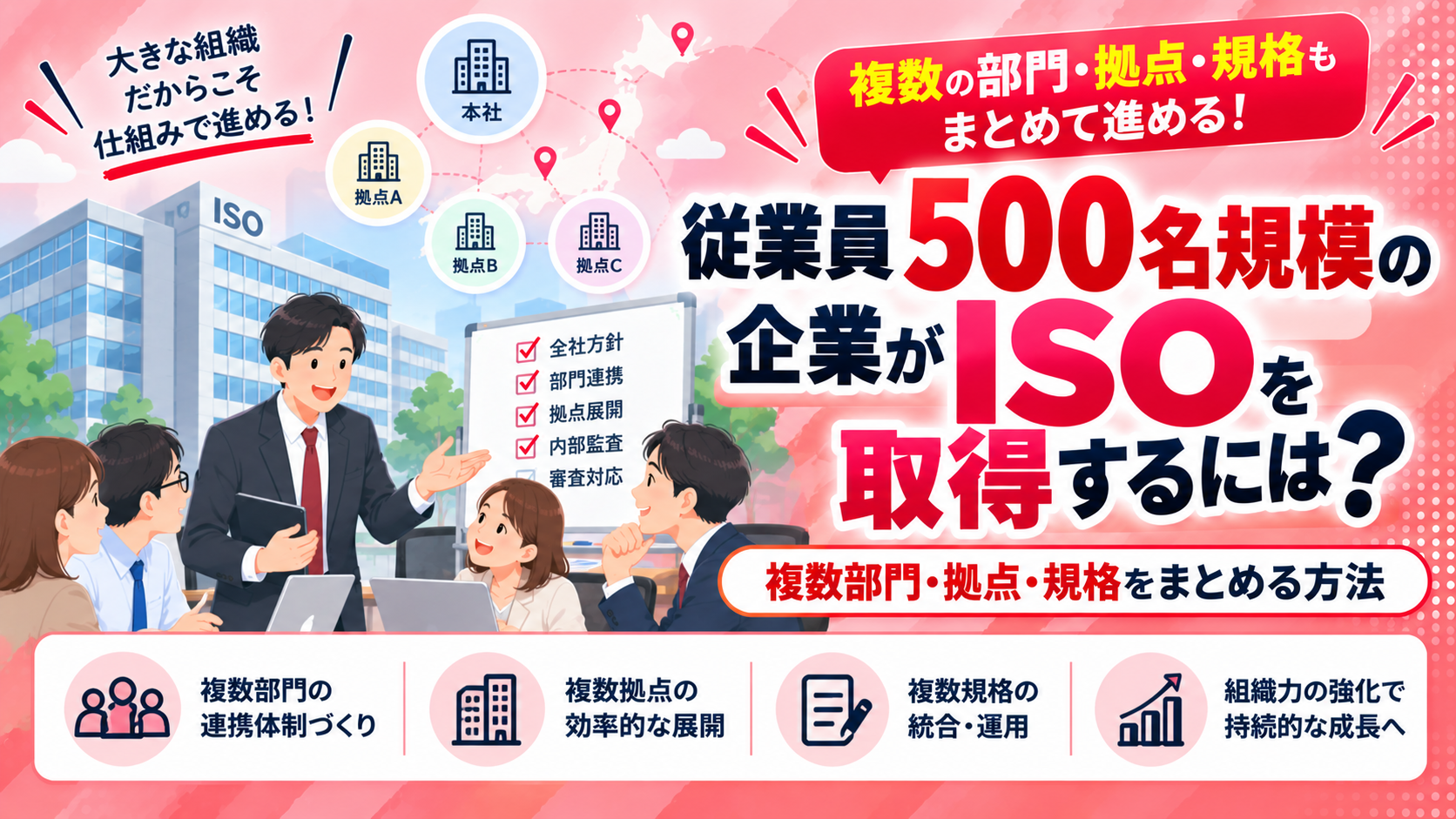従業員500名規模の企業がISOを取得するには？複数部門・拠点・規格をまとめる方法