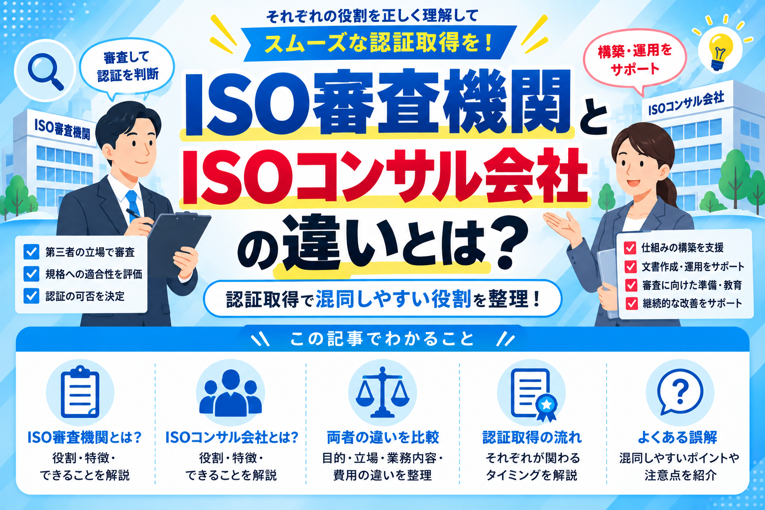 ISO審査機関とISOコンサル会社の違いとは？認証取得で混同しやすい役割を整理