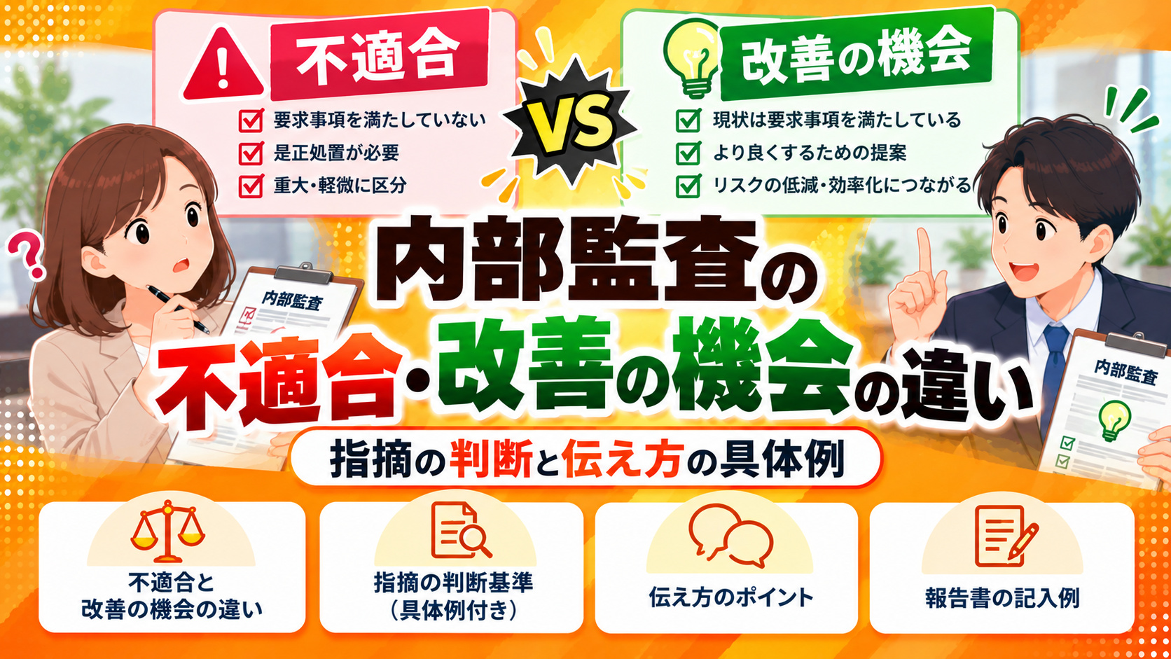 内部監査の不適合・改善の機会の違い｜指摘の判断と伝え方の具体例