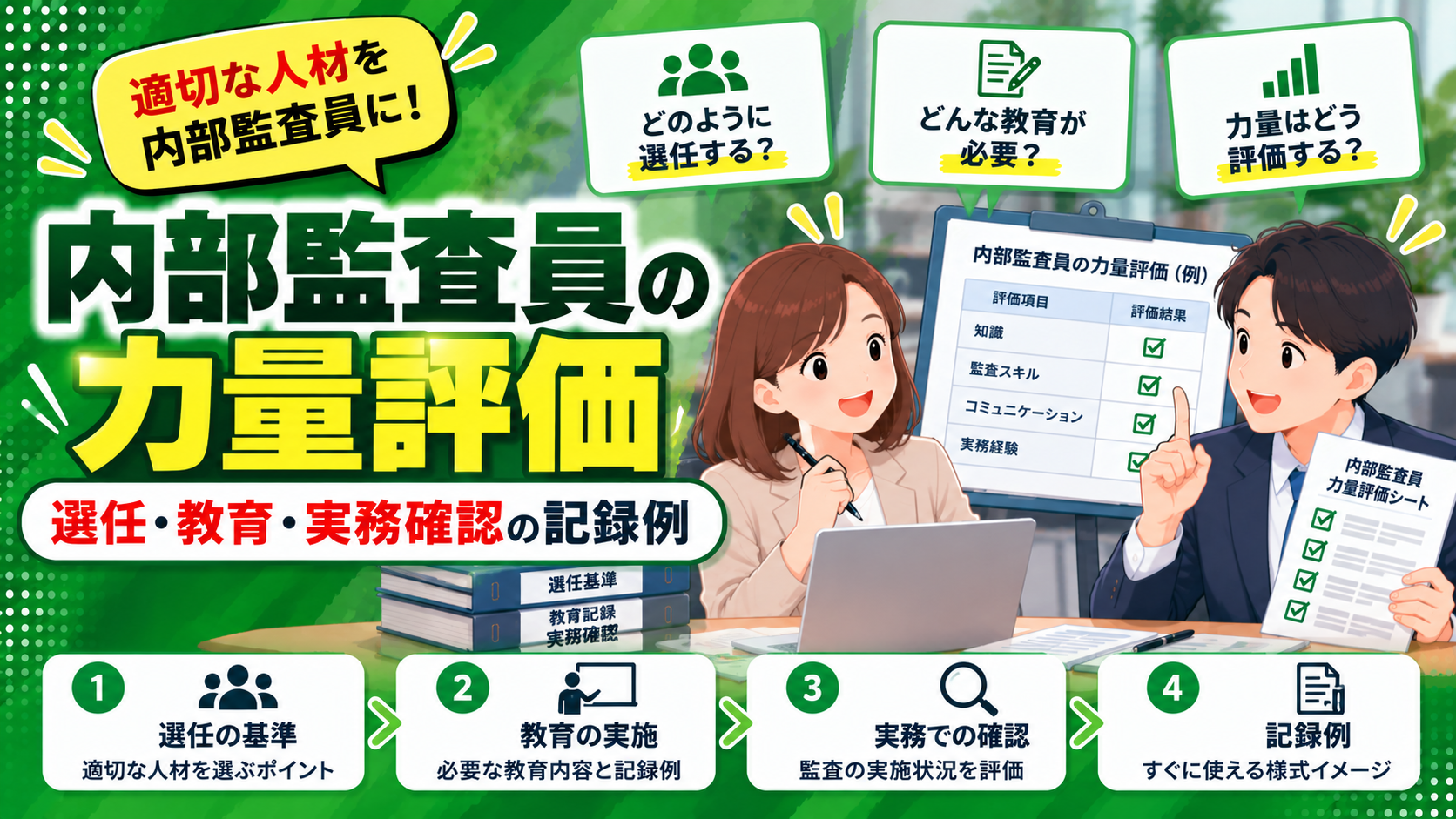 内部監査員の力量評価｜選任・教育・実務確認の記録例